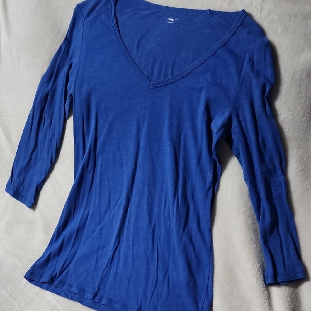 GAP Blue Fitted 3/4 Sleeve Blouse